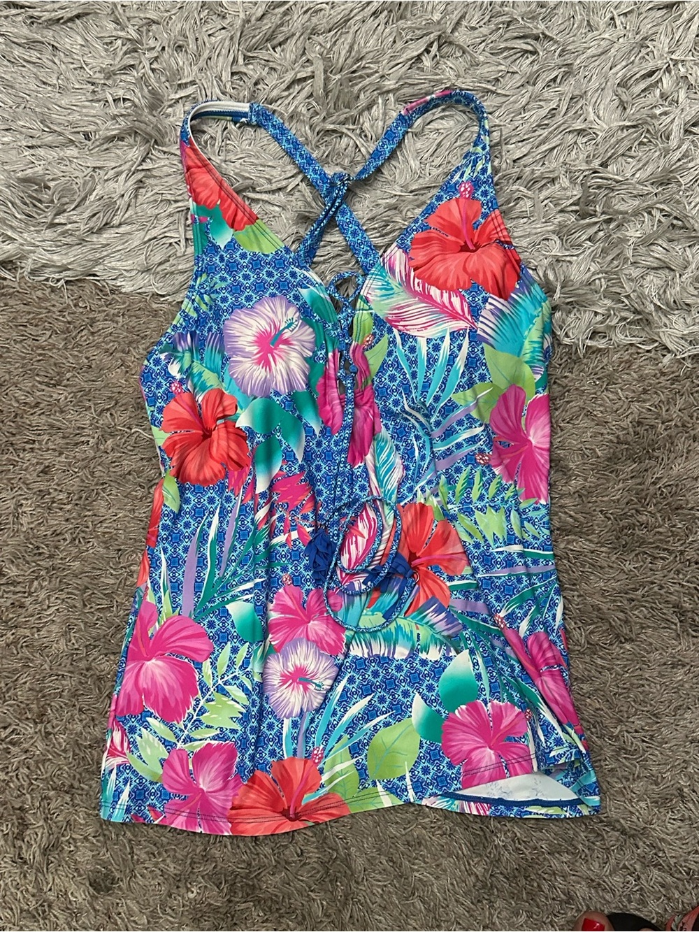 Beach House Turquoise, Blue & White Tankini Top